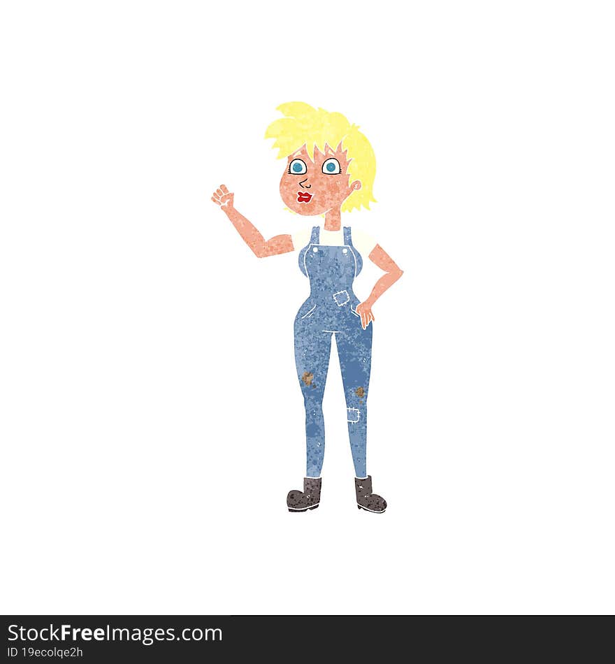 retro cartoon confident farmer woman