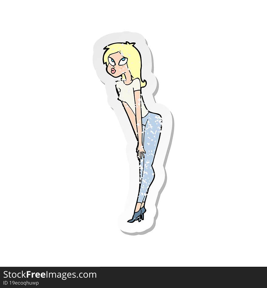 retro distressed sticker of a cartoon attractive girl