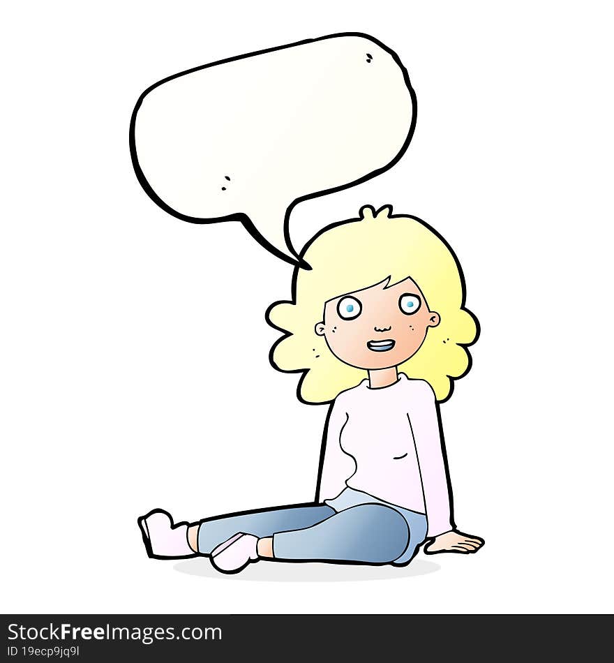 cartoon happy woman with speech bubble