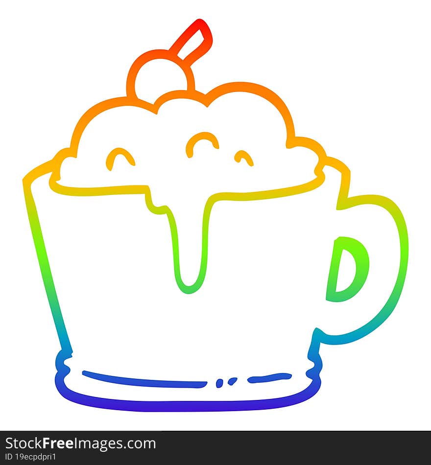 rainbow gradient line drawing of a cartoon fancy mocha coffee