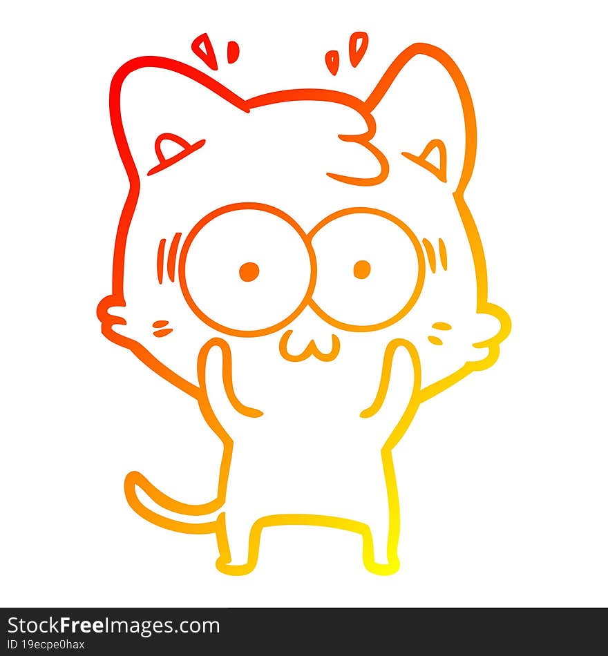 Warm Gradient Line Drawing Cartoon Surprised Cat