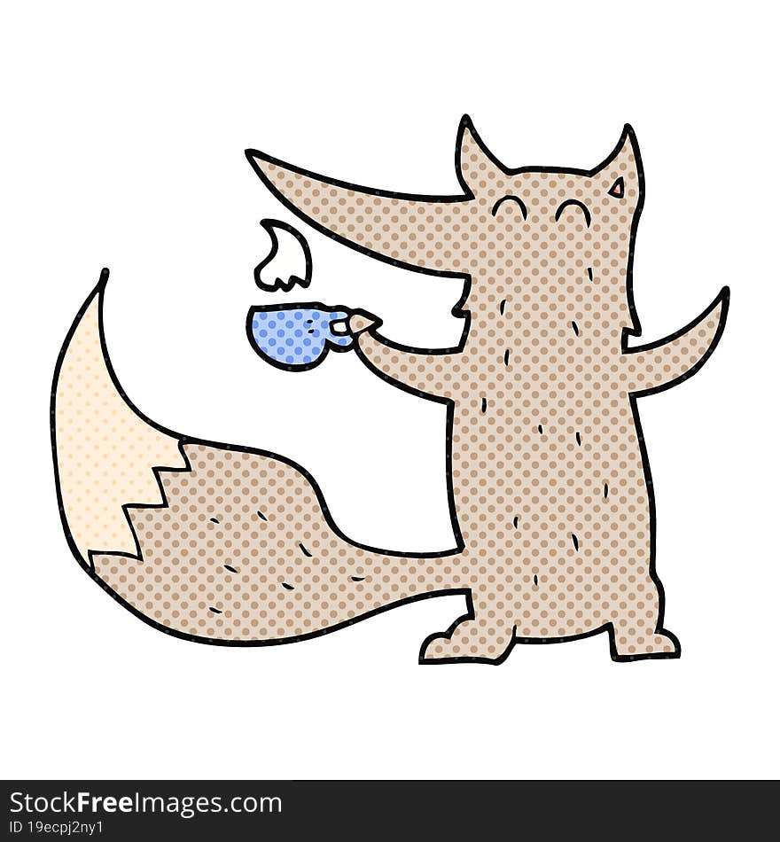 Cartoon Wolf With Coffee Cup