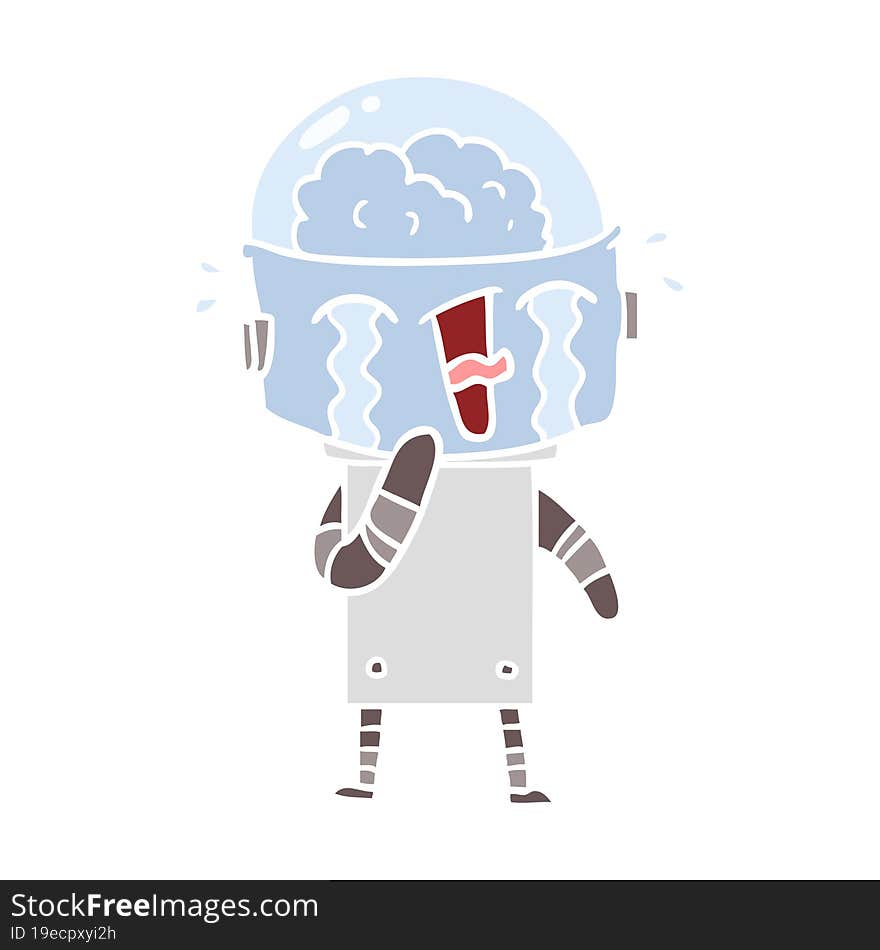 flat color style cartoon crying robot