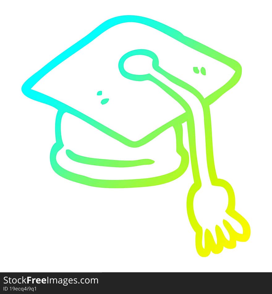 cold gradient line drawing cartoon graduation hat