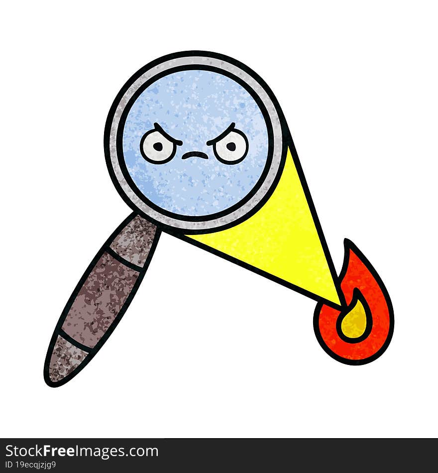 retro grunge texture cartoon of a magnifying glass