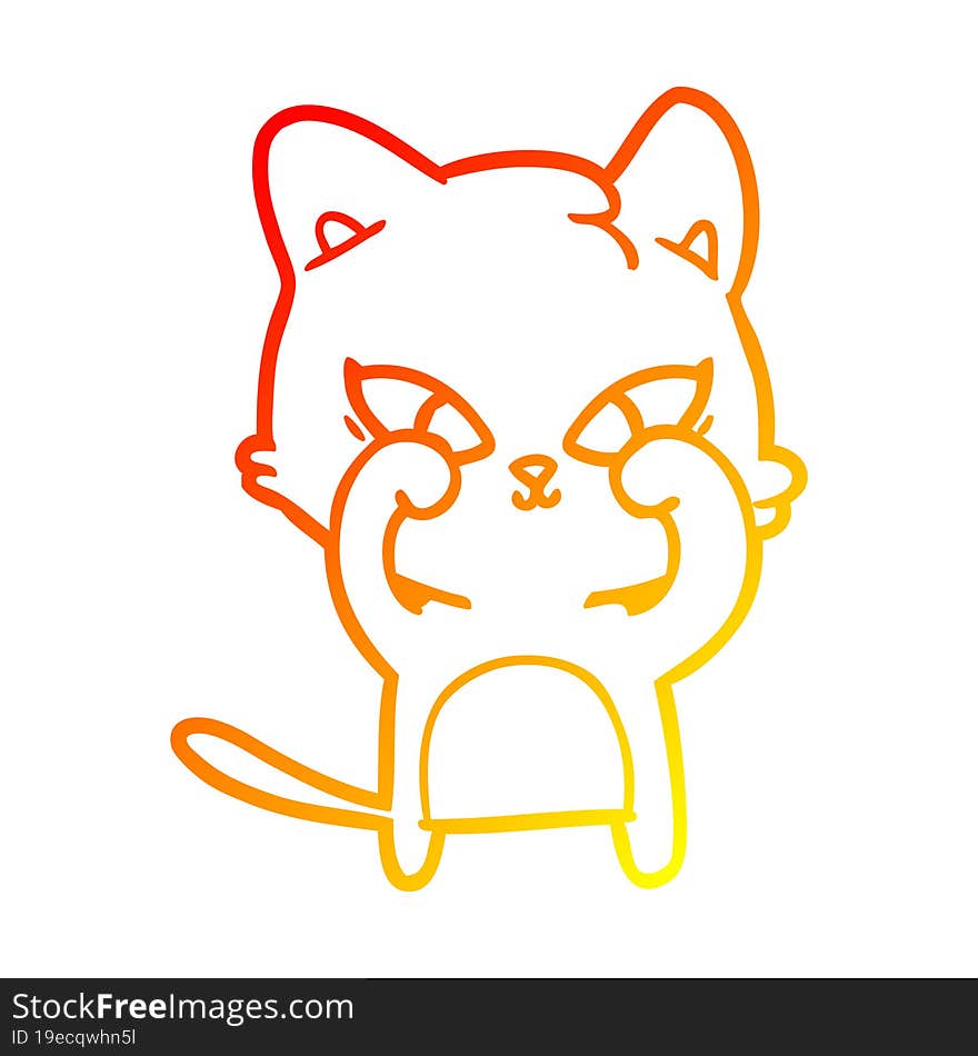 Warm Gradient Line Drawing Cute Cartoon Cat