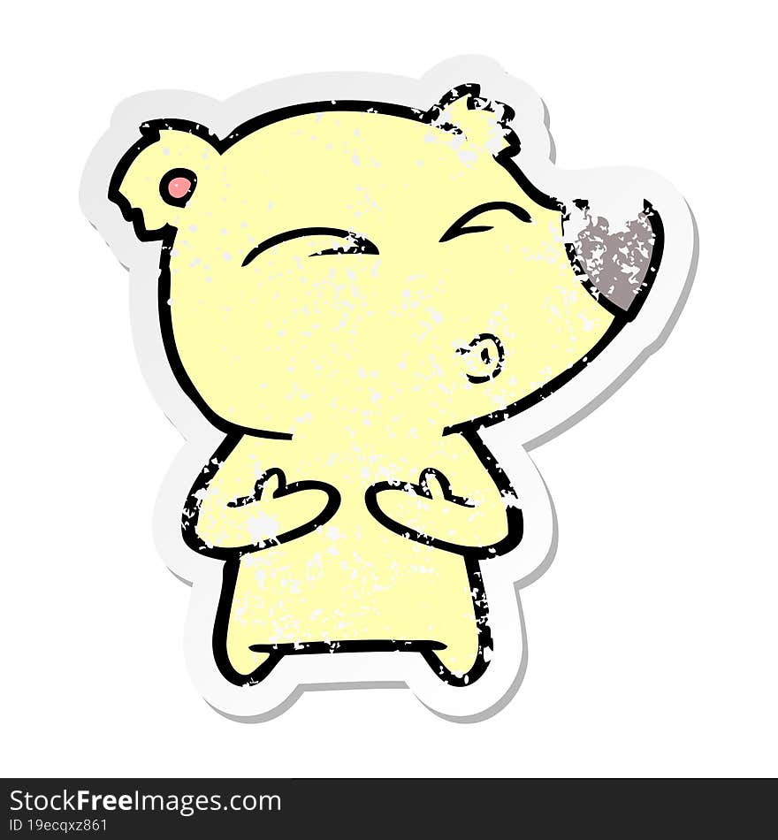 Distressed Sticker Of A Cartoon Whistling Bear