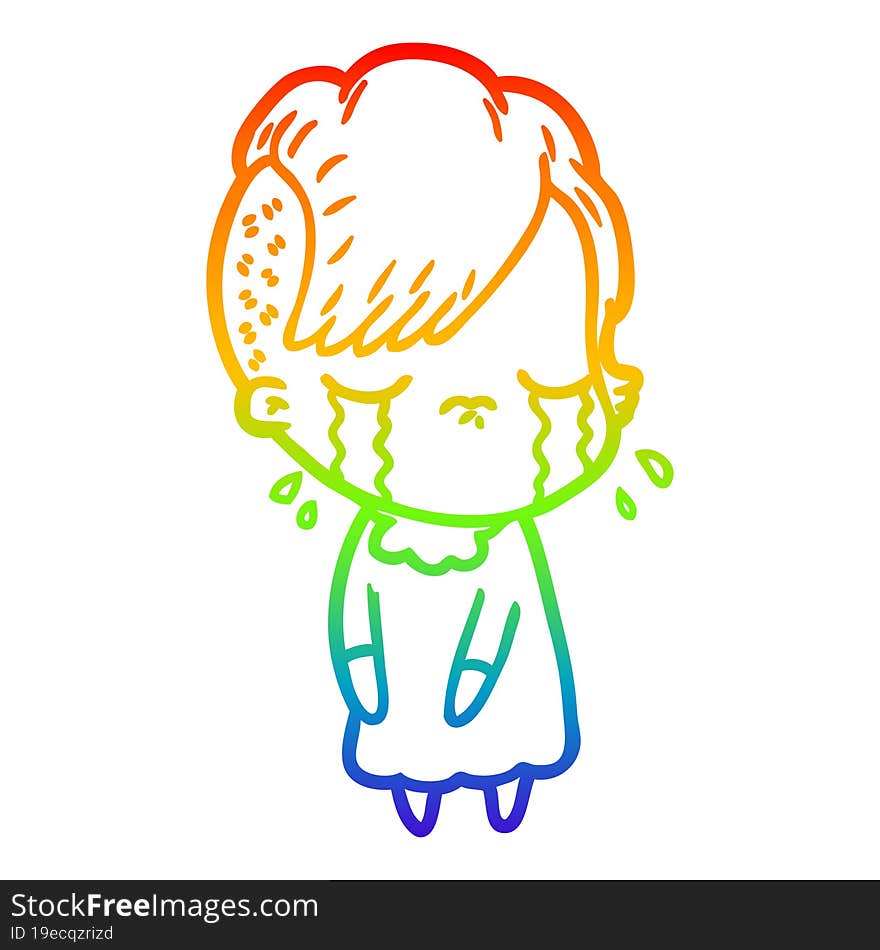 rainbow gradient line drawing of a cartoon crying girl