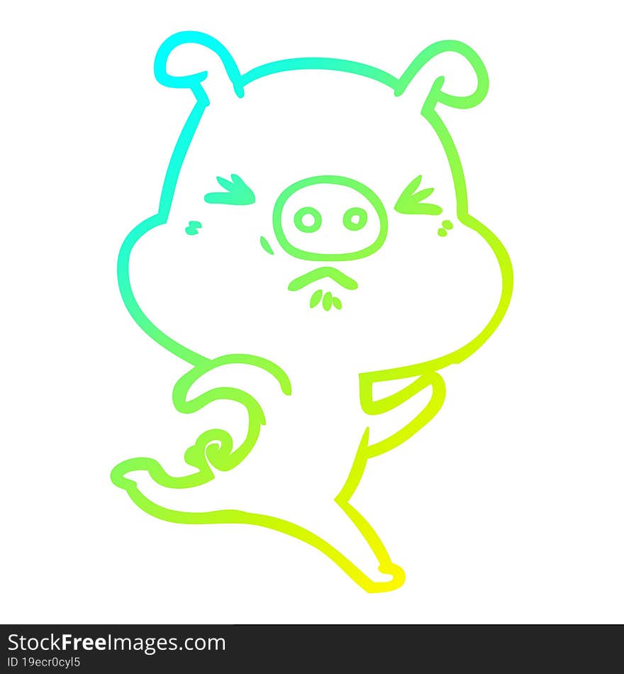 Cold Gradient Line Drawing Cartoon Annoyed Pig Running