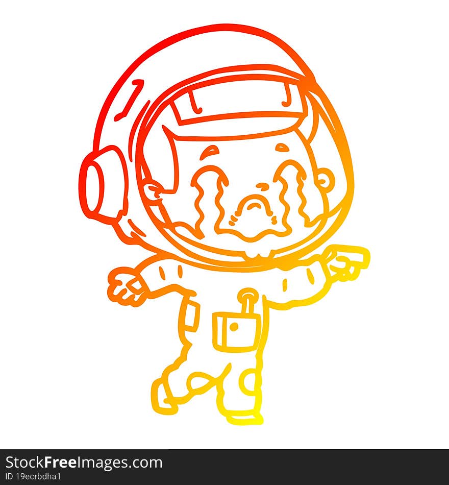 warm gradient line drawing of a cartoon crying astronaut