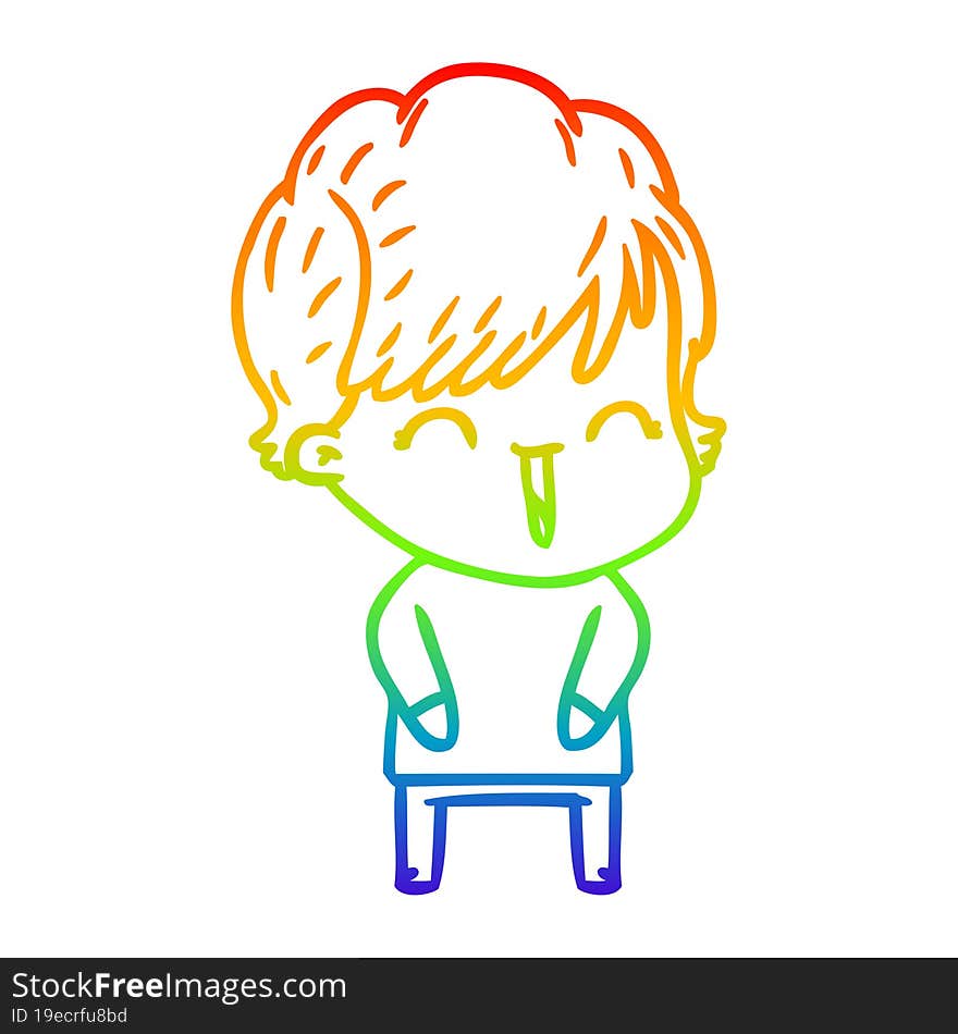 rainbow gradient line drawing of a cartoon laughing woman