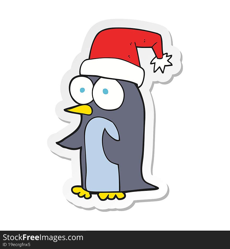 sticker of a cartoon christmas penguin