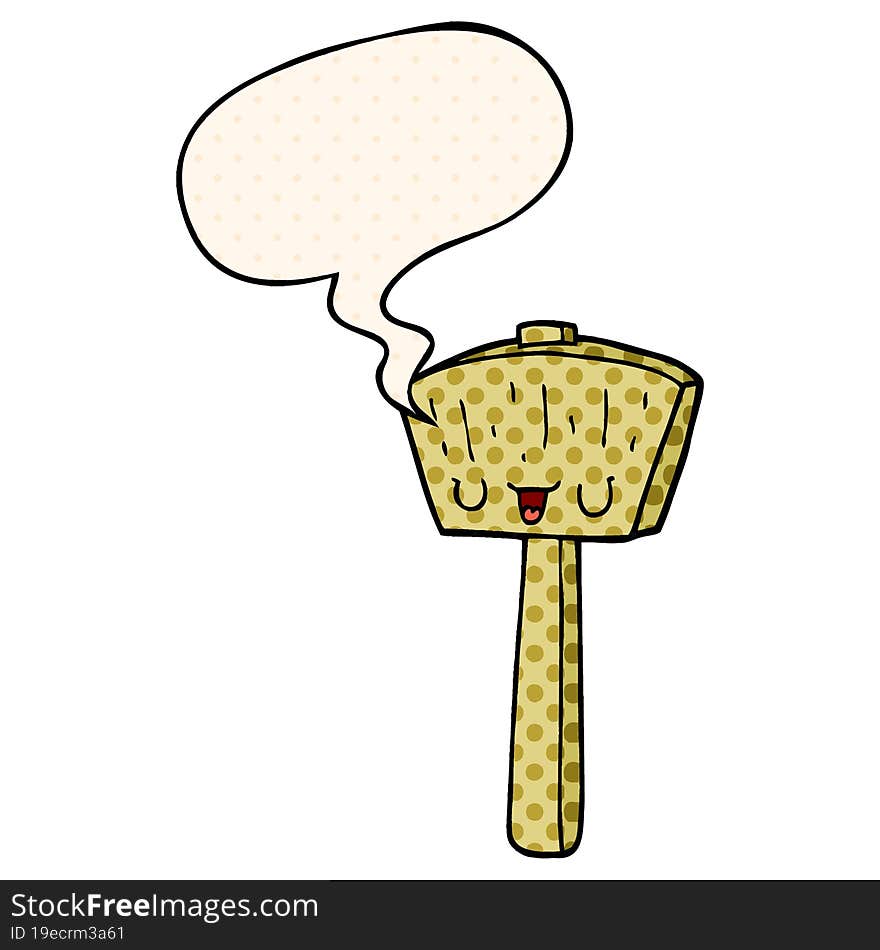 cartoon mallet with speech bubble in comic book style