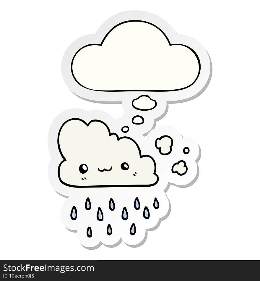 cartoon storm cloud and thought bubble as a printed sticker