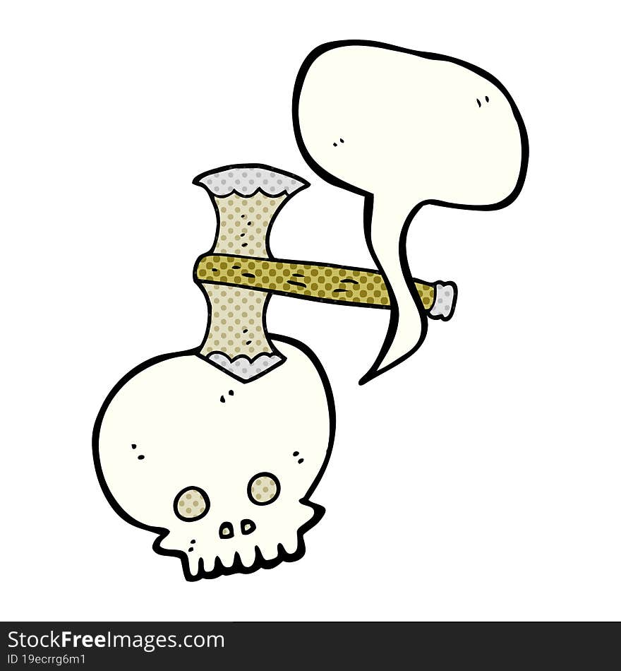 comic book speech bubble cartoon axe in skull