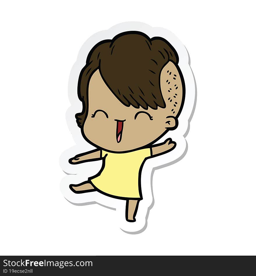 Sticker Of A Cartoon Happy Hipster Girl