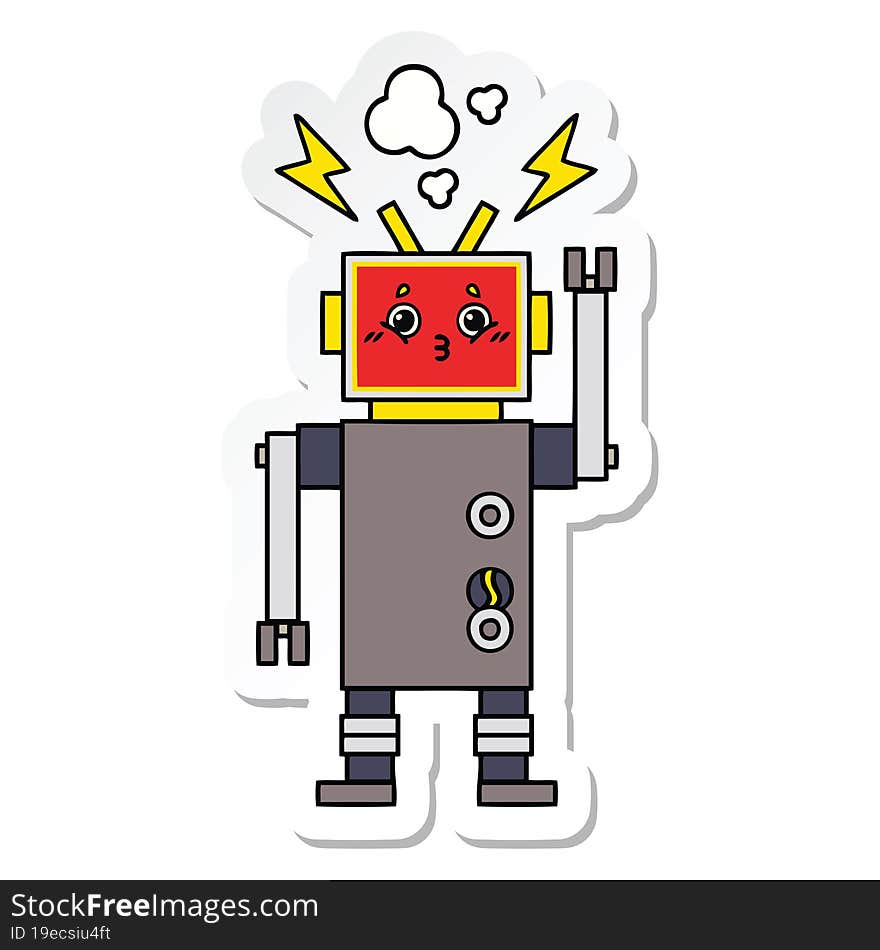 sticker of a cute cartoon robot malfunction