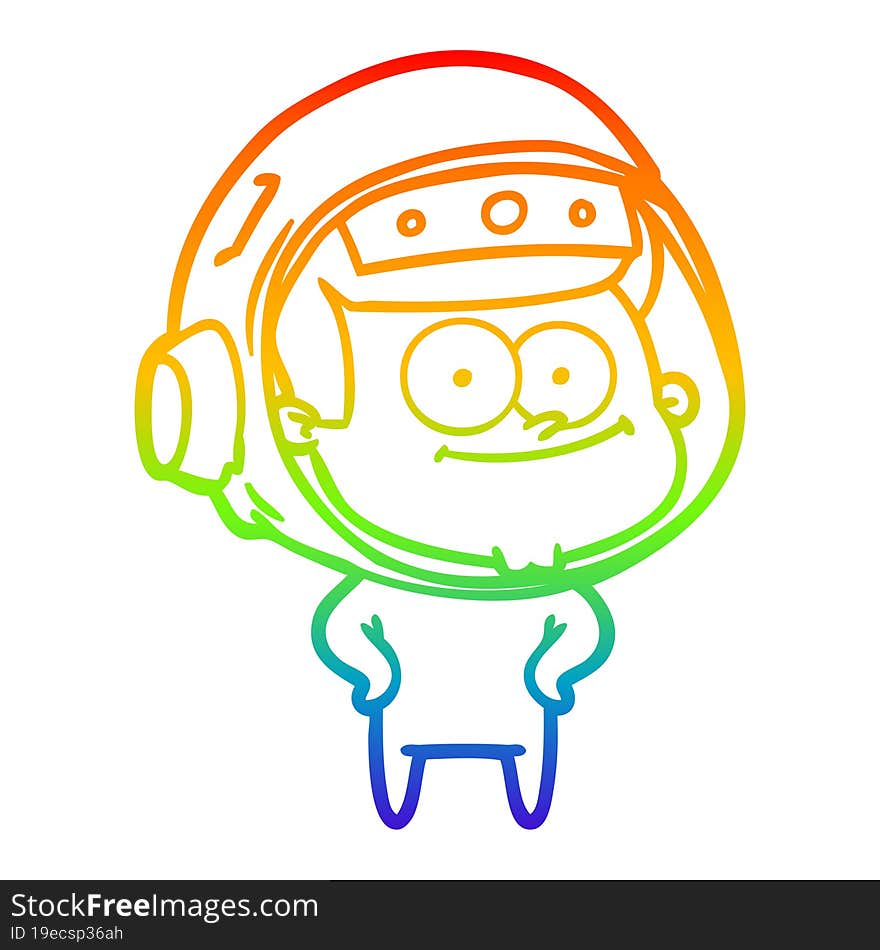 rainbow gradient line drawing of a happy astronaut cartoon