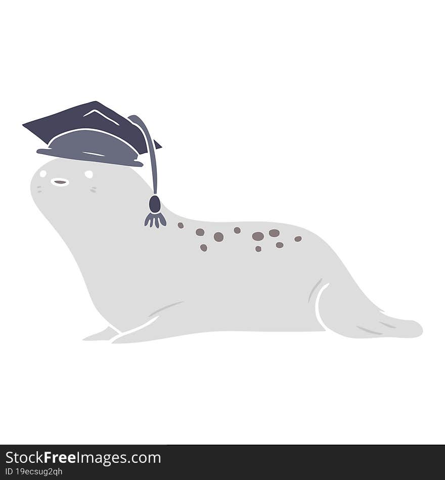 cute flat color style cartoon seal graduate