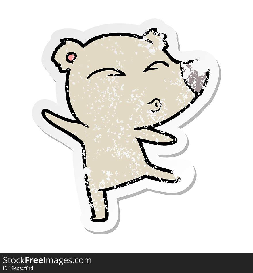 Distressed Sticker Of A Cartoon Whistling Bear