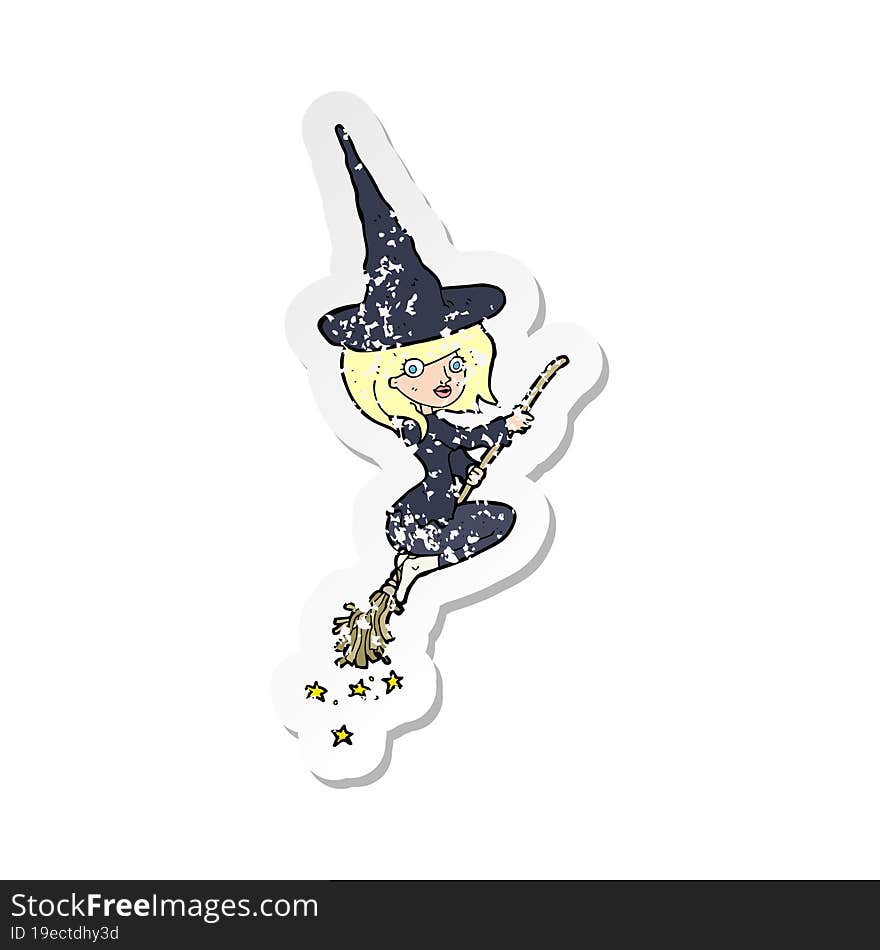 retro distressed sticker of a cartoon halloween witch