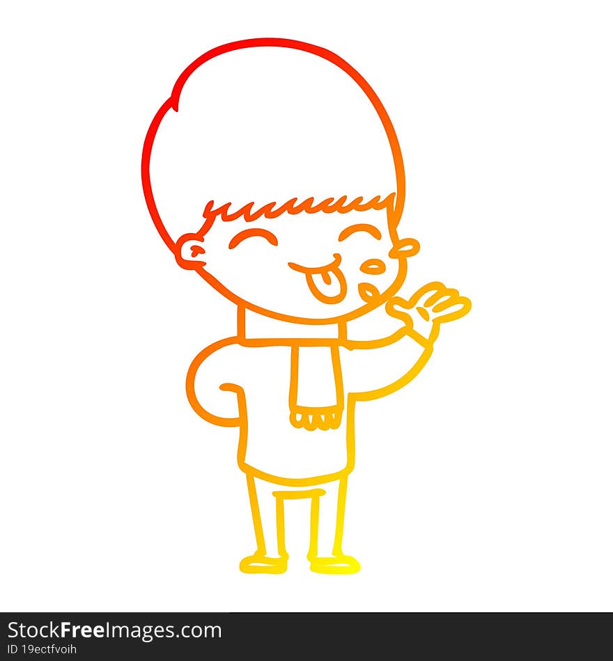 warm gradient line drawing cartoon boy sticking out tongue