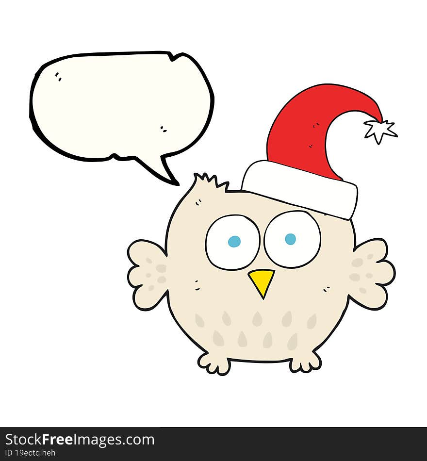 Speech Bubble Cartoon Little Owl Wearing Christmas Hat