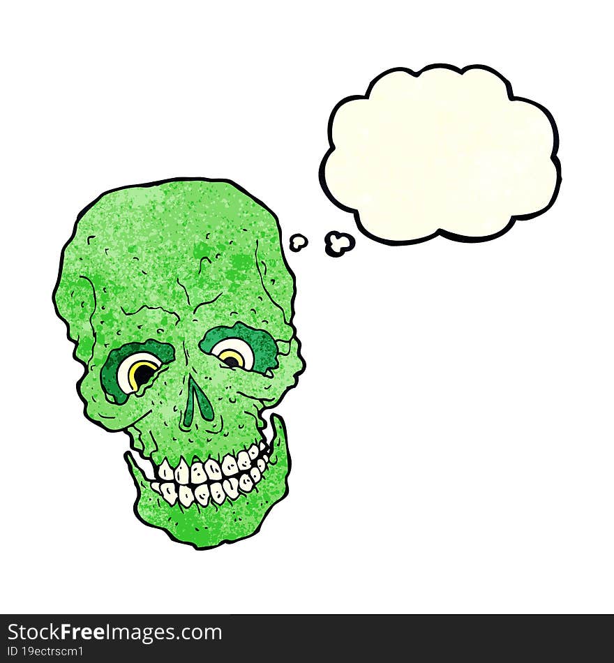 cartoon spooky skull with thought bubble