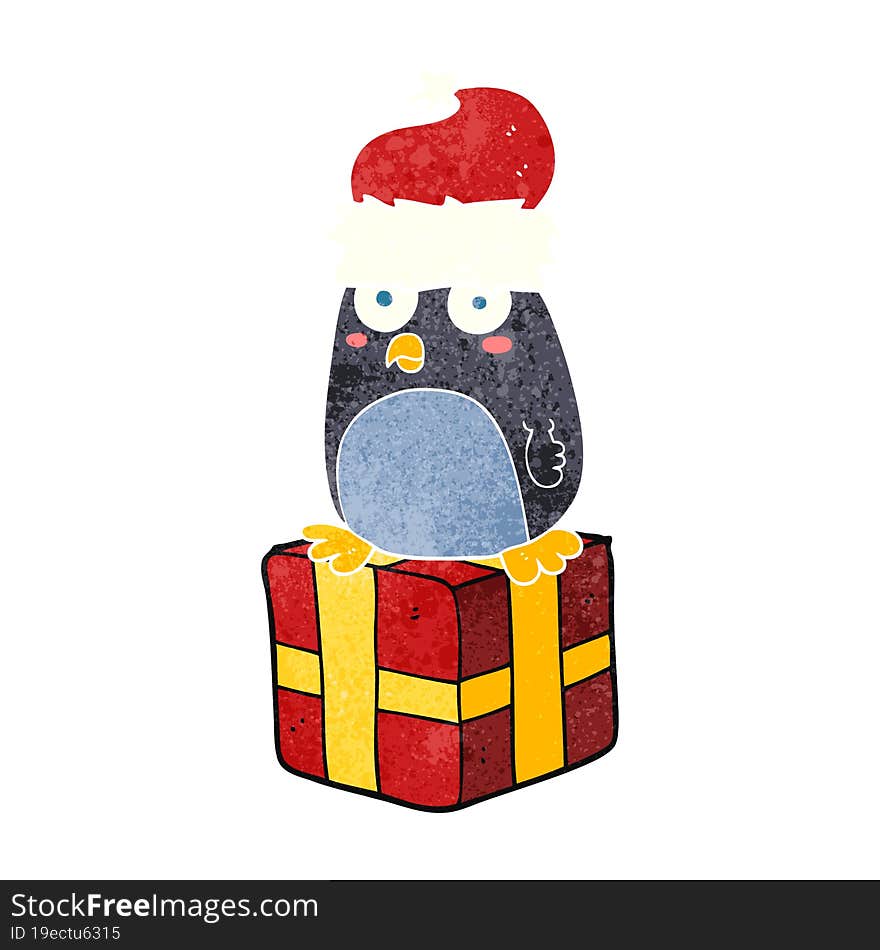 retro cartoon christmas penguin