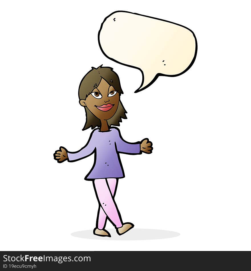 cartoon woman with no worries with speech bubble