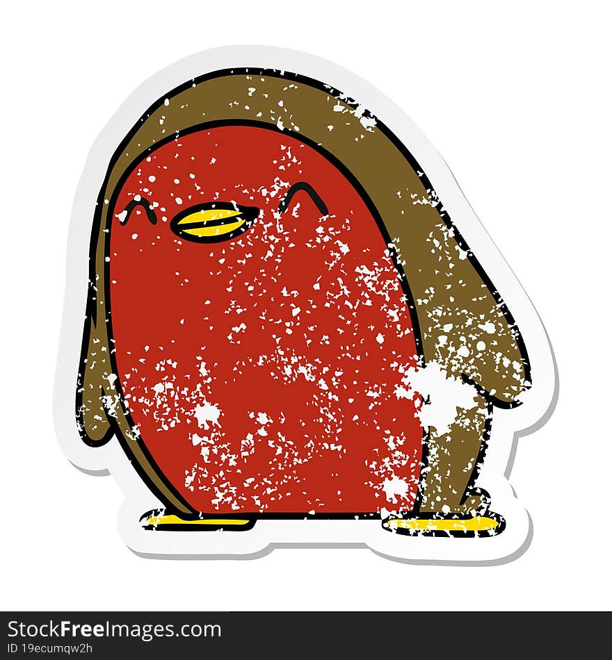 Distressed Sticker Cartoon Cute Kawaii Red Robin