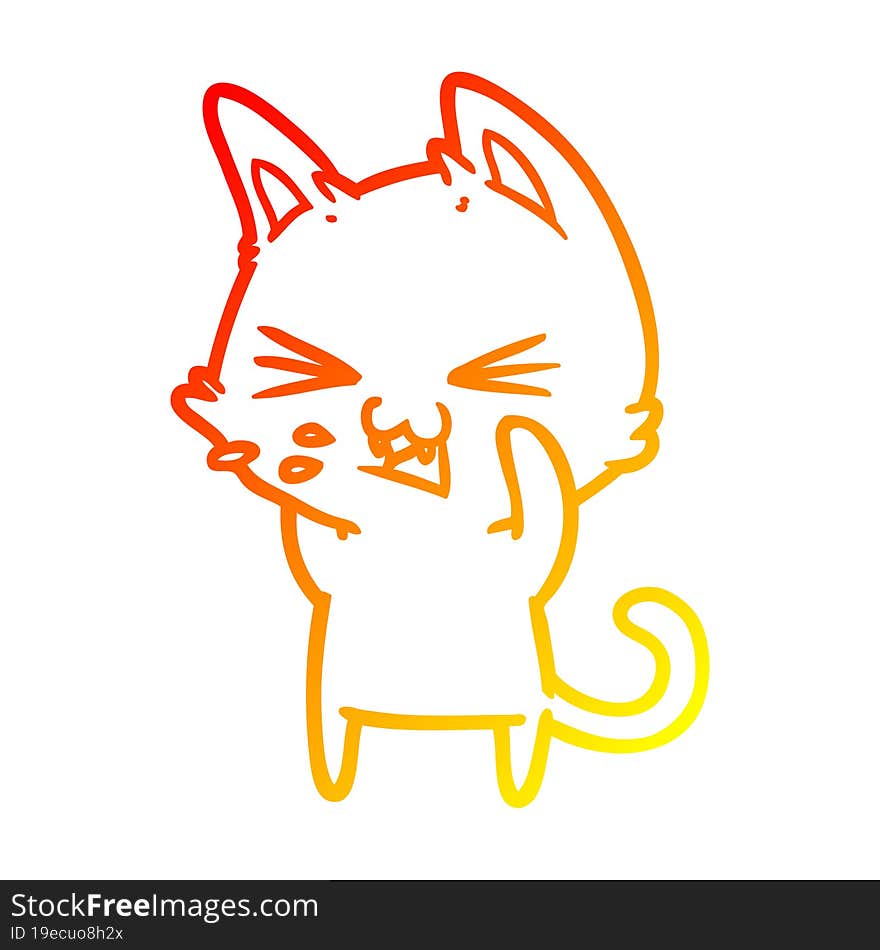 Warm Gradient Line Drawing Cartoon Cat Hissing