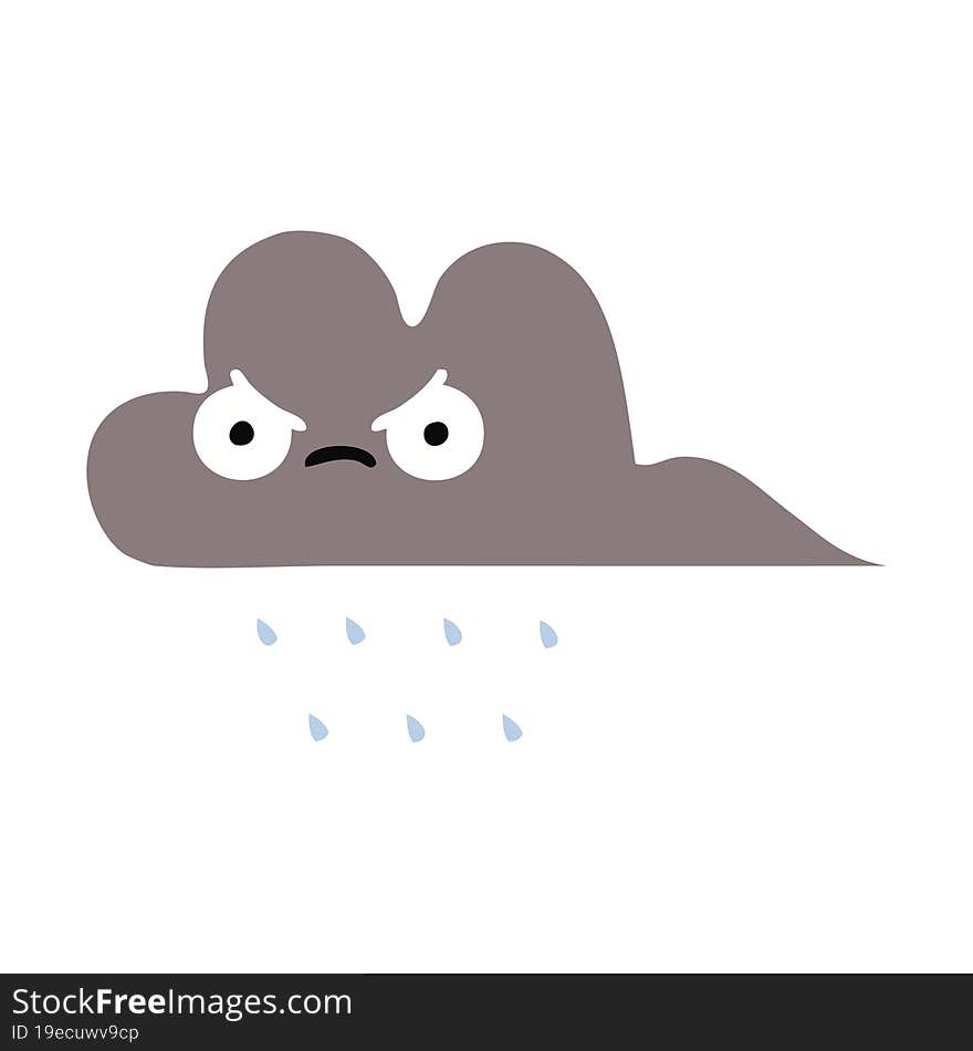 flat color retro cartoon storm rain cloud