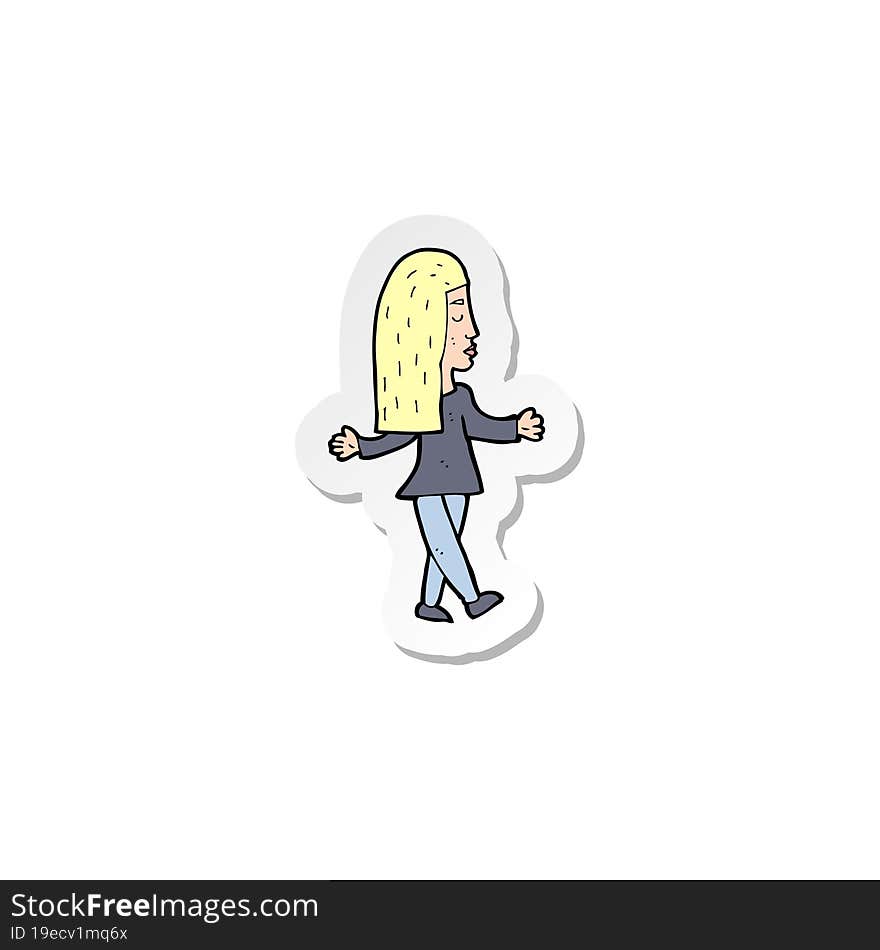 sticker of a cartoon woman shrugging shoulders