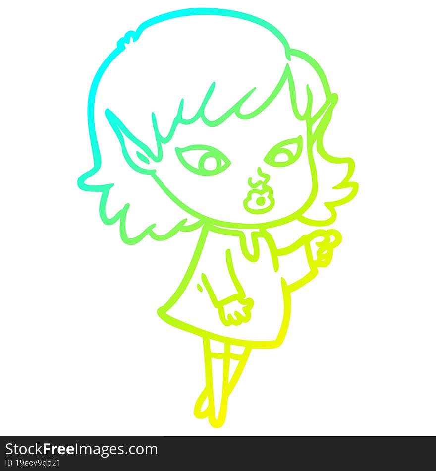 cold gradient line drawing pointing cartoon elf girl