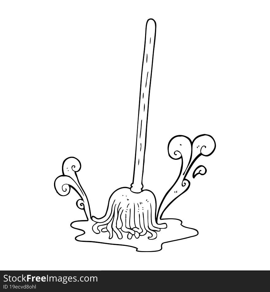 black and white cartoon mop