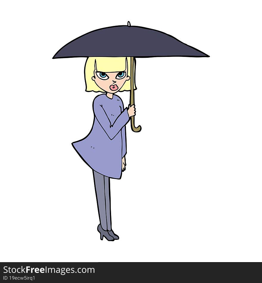 Cartoon Woman With Umbrella