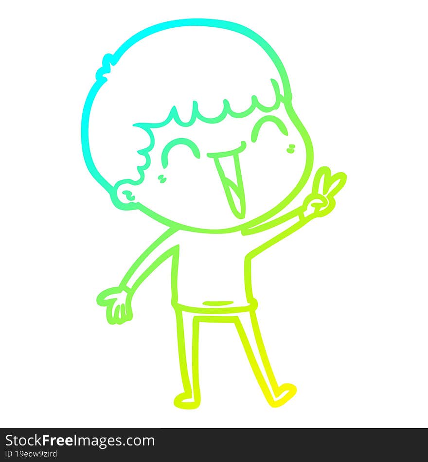 cold gradient line drawing of a cartoon happy man