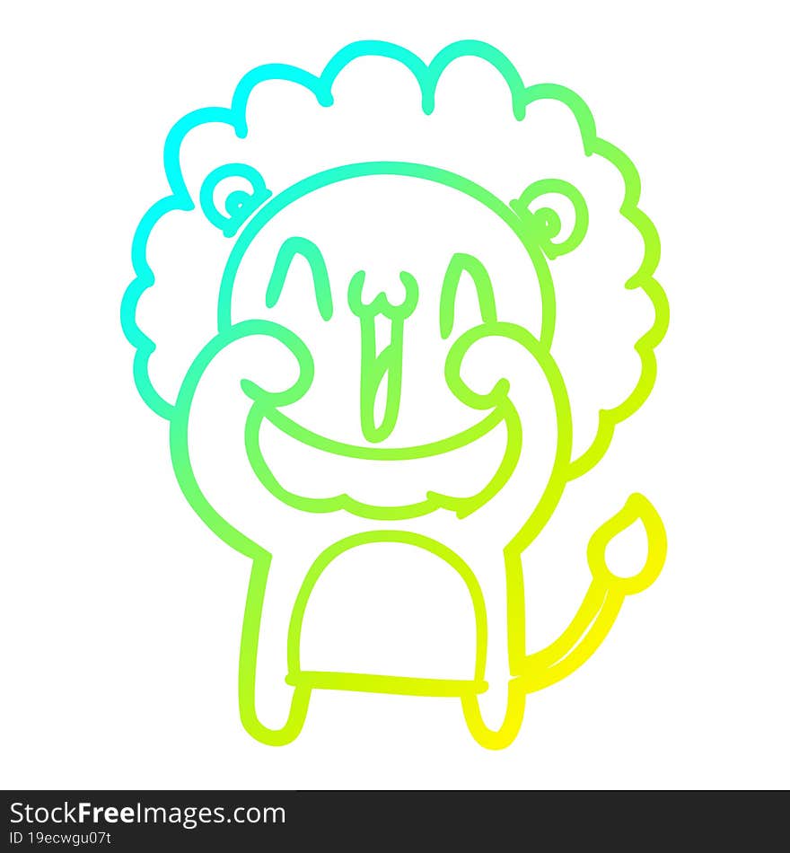 cold gradient line drawing happy cartoon lion