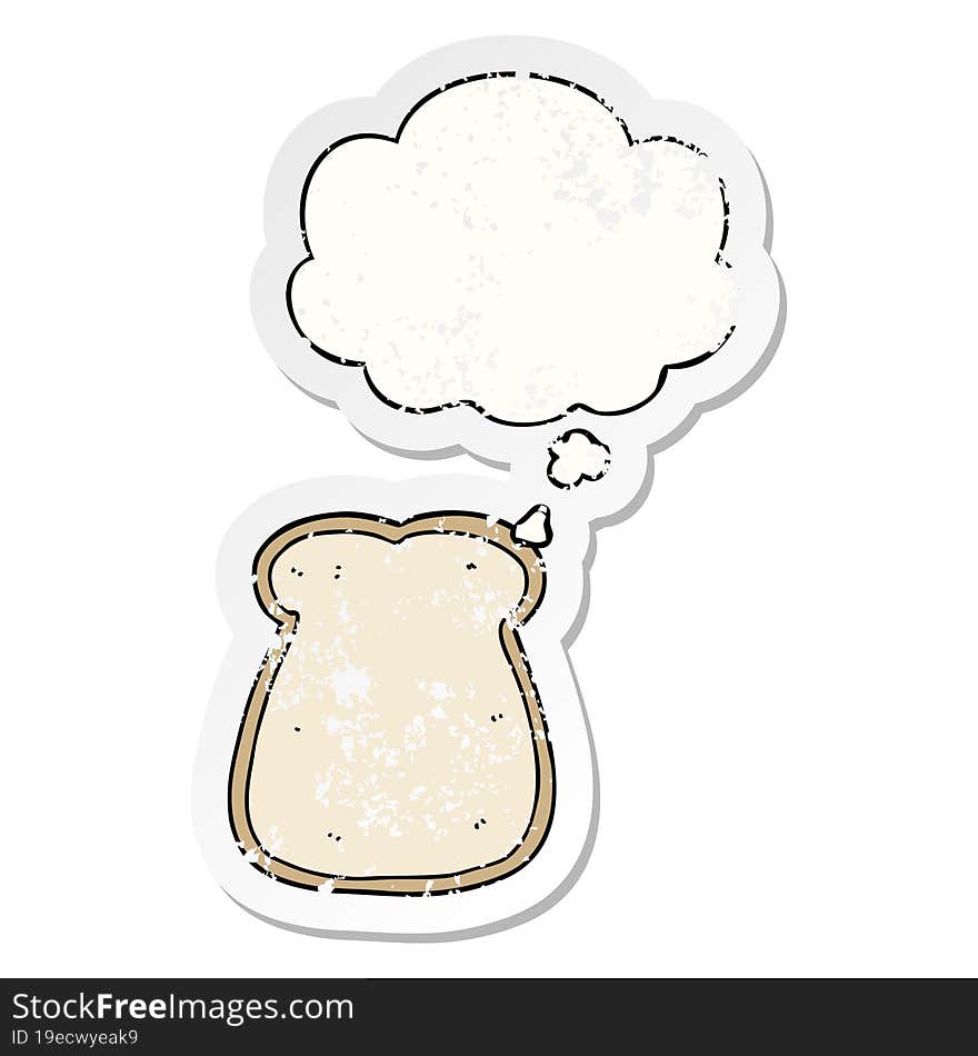 cartoon slice of bread and thought bubble as a distressed worn sticker