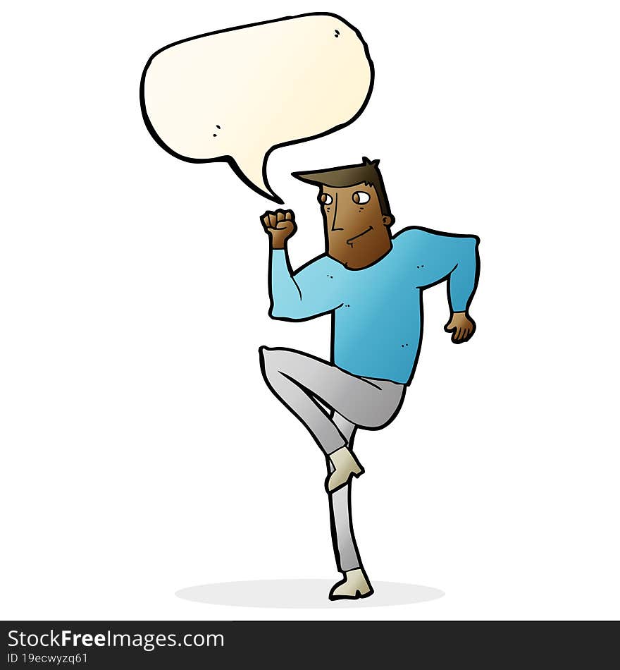 cartoon man jogging on spot with speech bubble