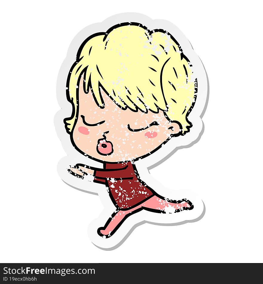 distressed sticker of a cartoon woman with eyes shut