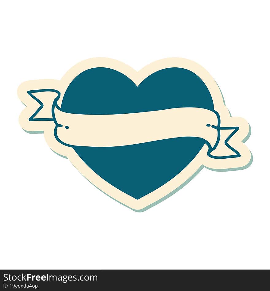 sticker of tattoo in traditional style of a heart and banner. sticker of tattoo in traditional style of a heart and banner