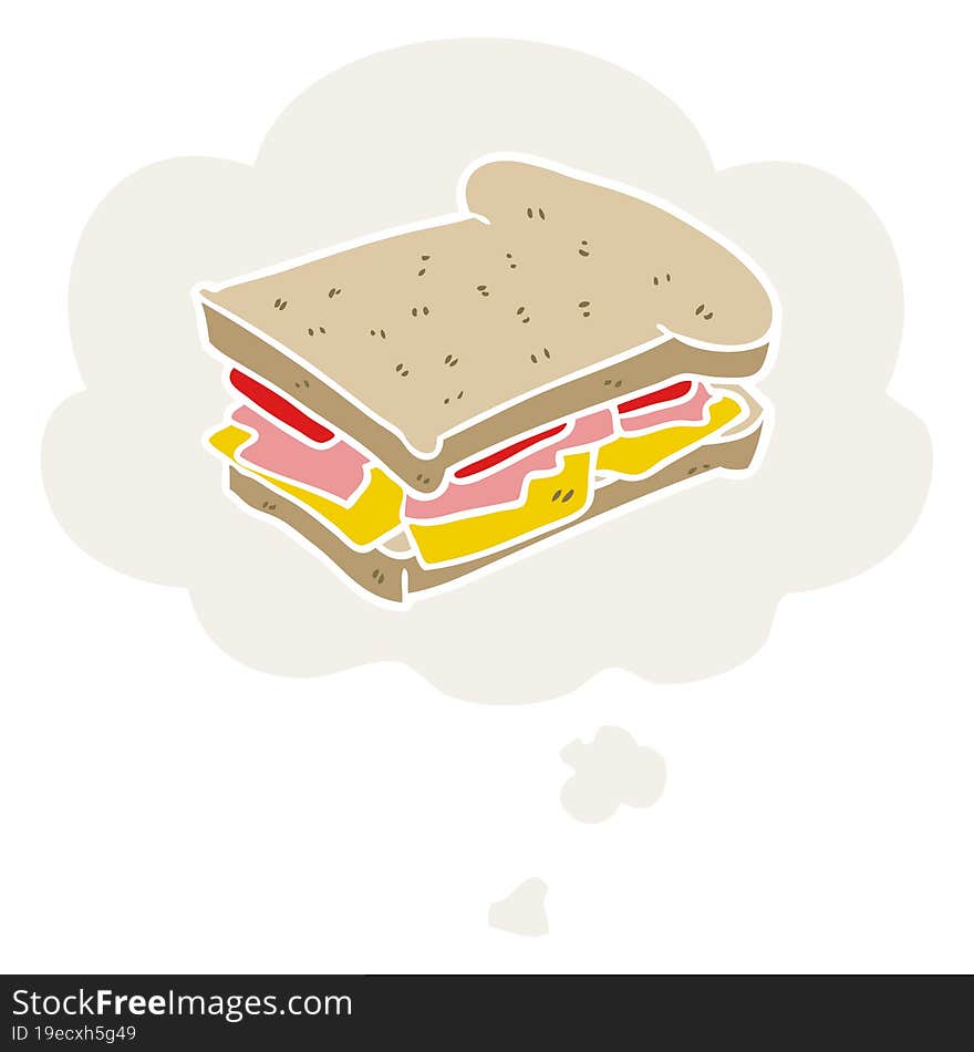 cartoon ham sandwich and thought bubble in retro style