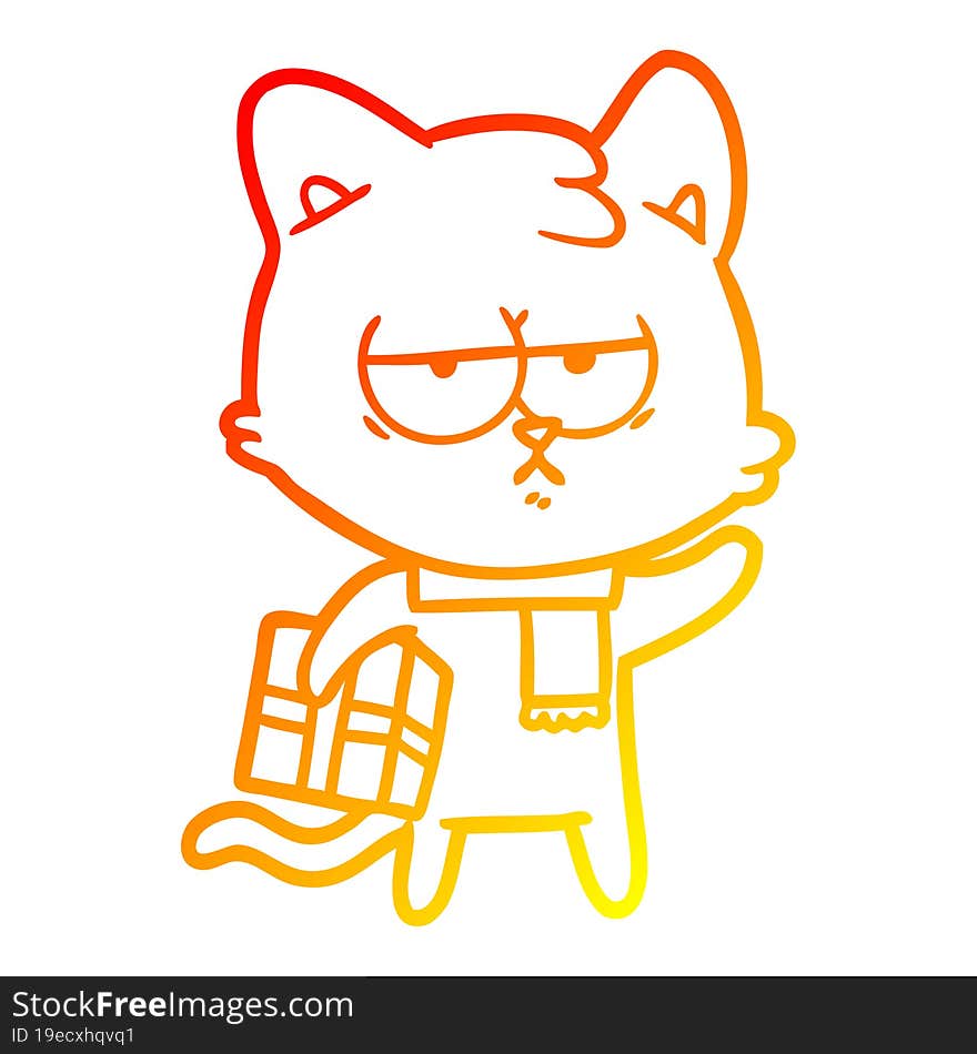 warm gradient line drawing bored cartoon cat