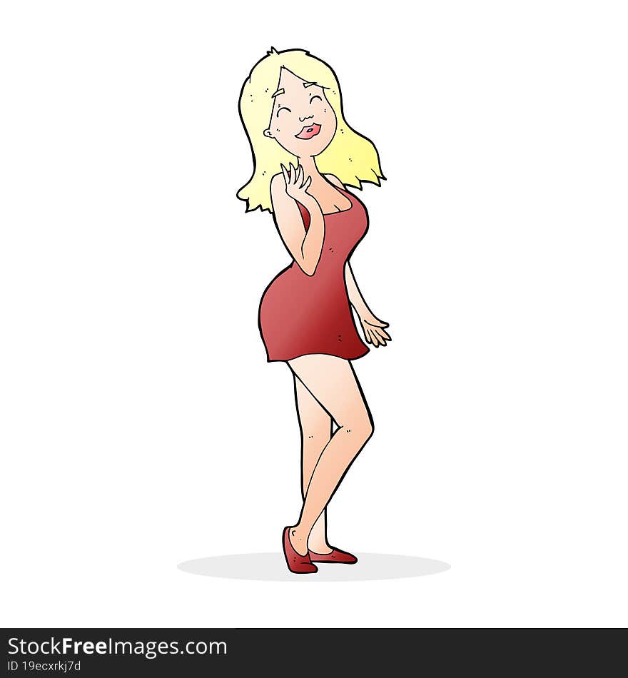 cartoon pretty woman in cocktail dress