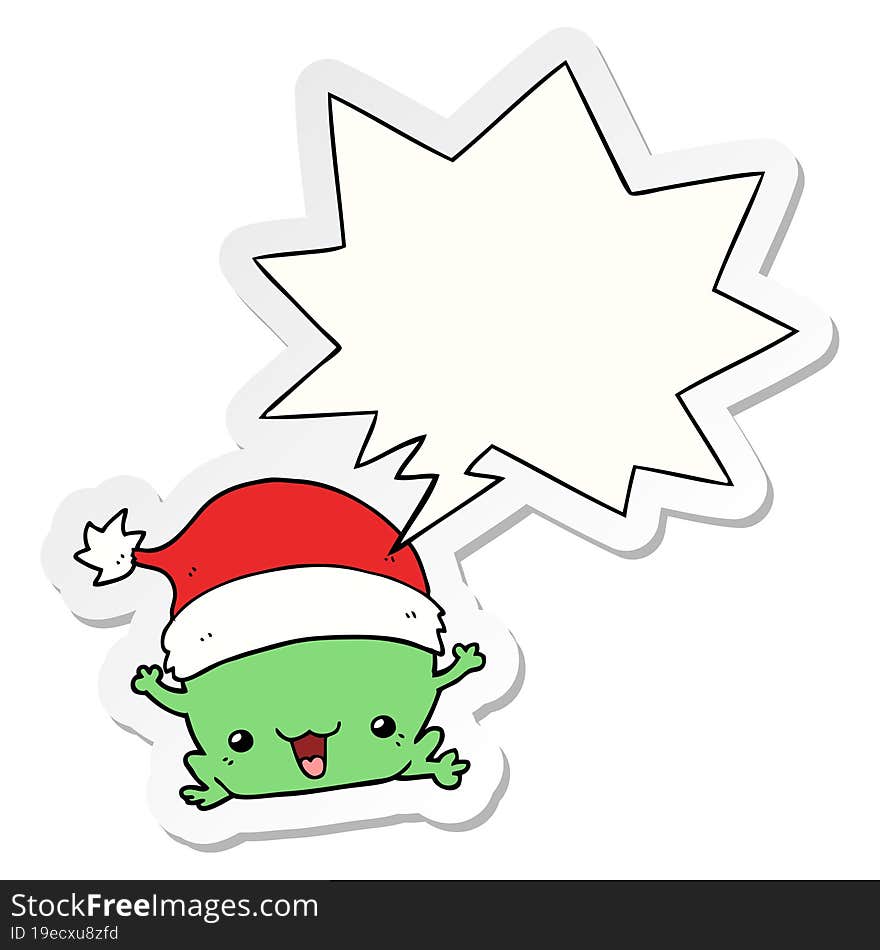 cute cartoon christmas frog with speech bubble sticker