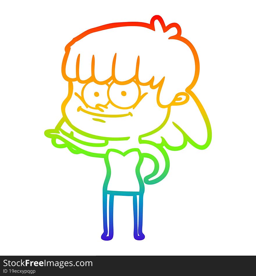 rainbow gradient line drawing cartoon smiling woman