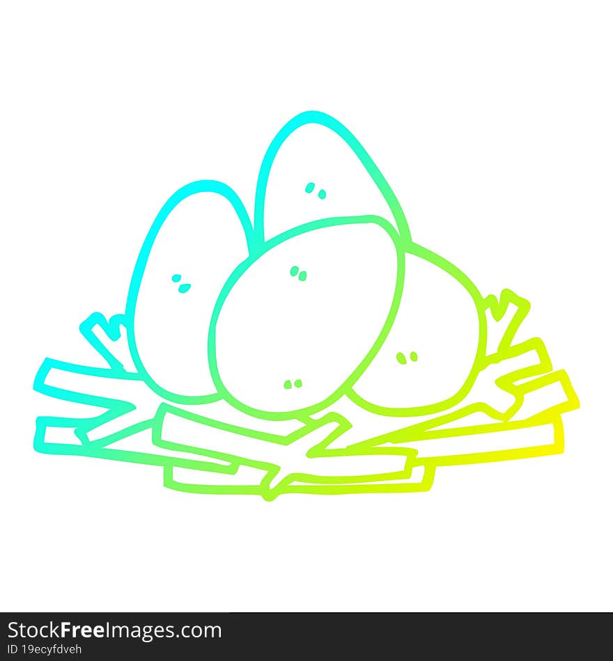 cold gradient line drawing of a cartoon eggs in nest