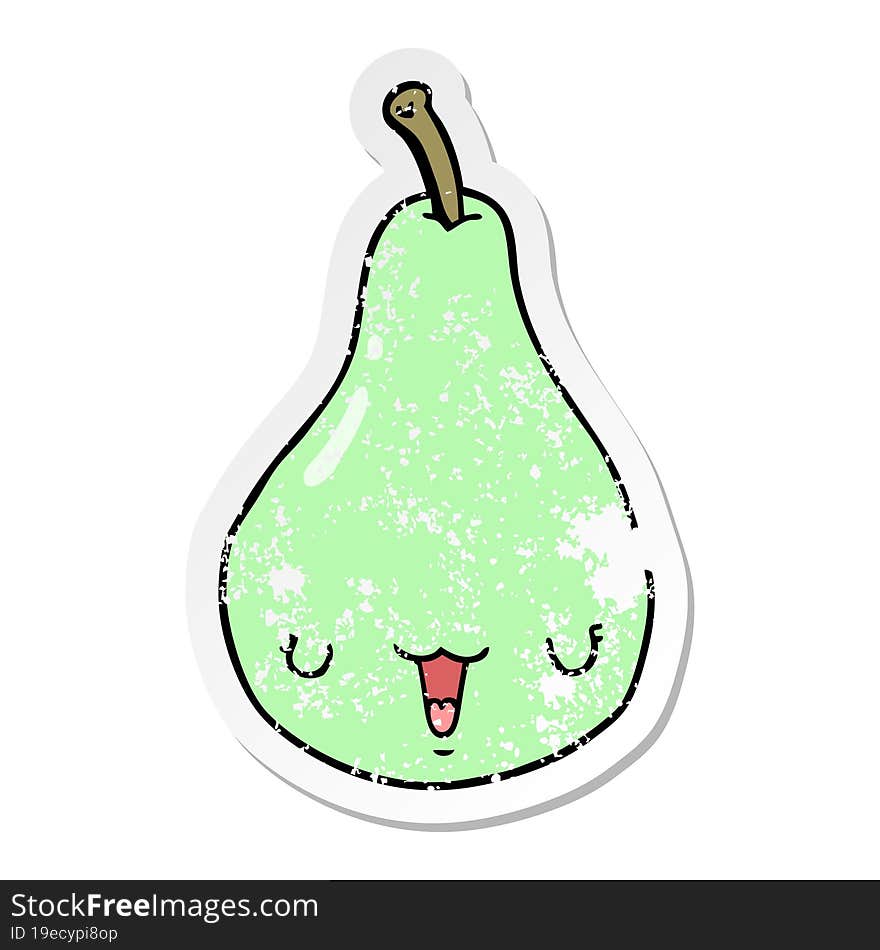 distressed sticker of a cartoon pear